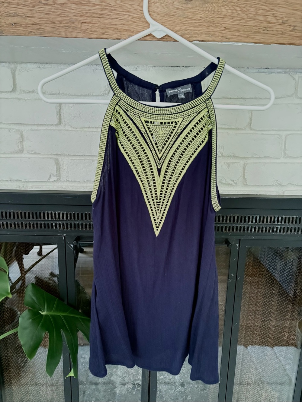 Market & Spruce Navy Tank Top with Yellow Beaded Yoke